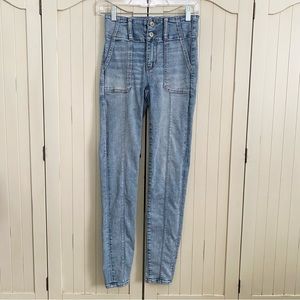 American Eagle Super Hi-Rise Jegging Medium Wash Next Level Stretch Size 0